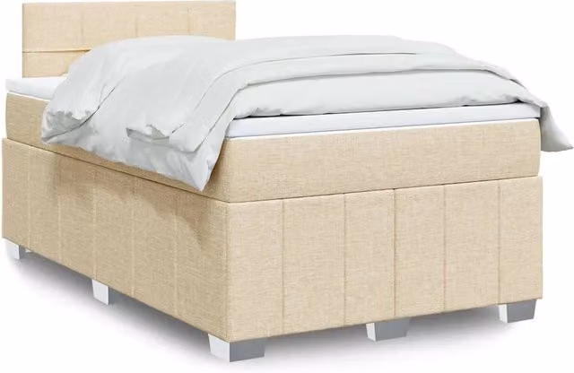 Letto Ibrido vidaXL con Giroletto a Molle e Materasso in Tessuto Beige e Bianco L/P/H: 200 x 120 x 100,5 cm