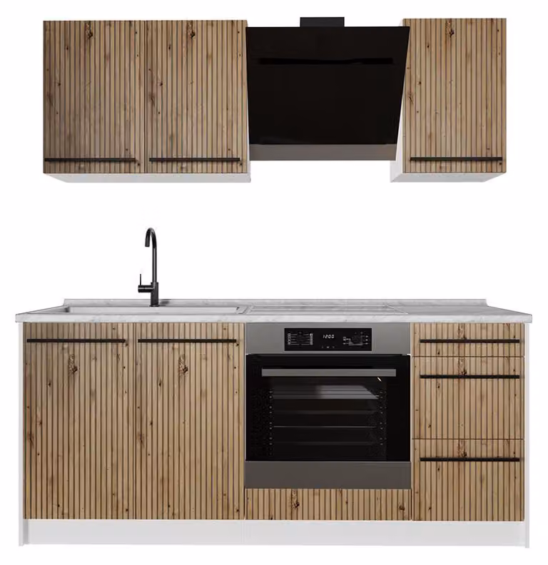 Cucina monoblocco Vicco R-Line Rovere artigianale/Bianco 180 cm senza piano di lavoro, Model 67048