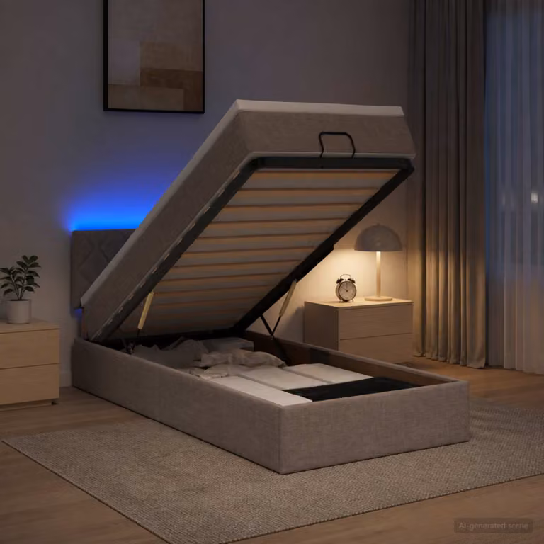 Letto Ottomano con Materasso e Illuminazione LED vidaXL, Colore Tortora, L/P/H: 90 x 200 x 88 cm