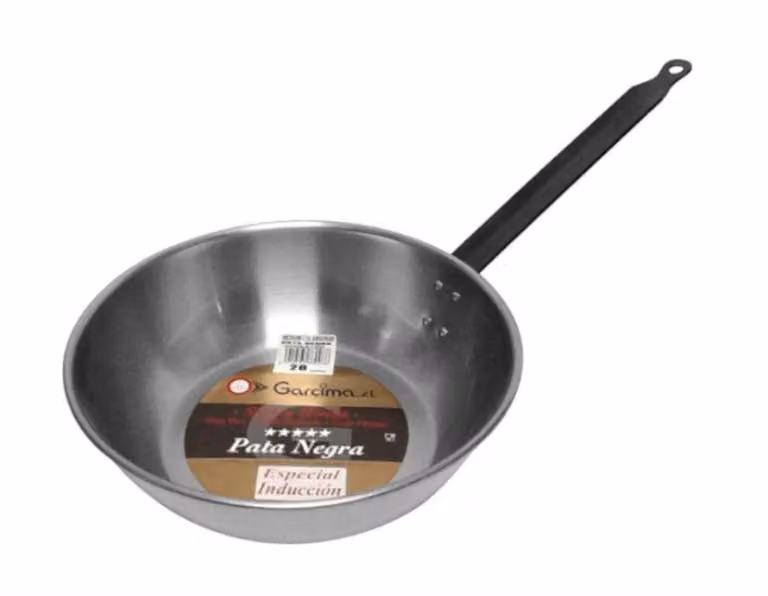 Padella fonda con manico 'Linea PATA NEGRA' di Garcima, per induzione in ferro spazzolato , spessore speciale, diam. 32cm