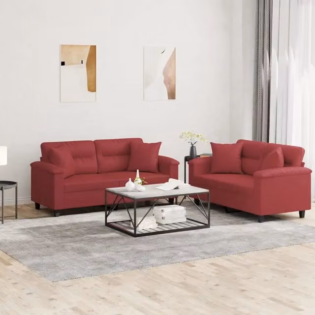 Set di 2 divani moderni vidaXL in similpelle rosso con cuscini inclusi – 1