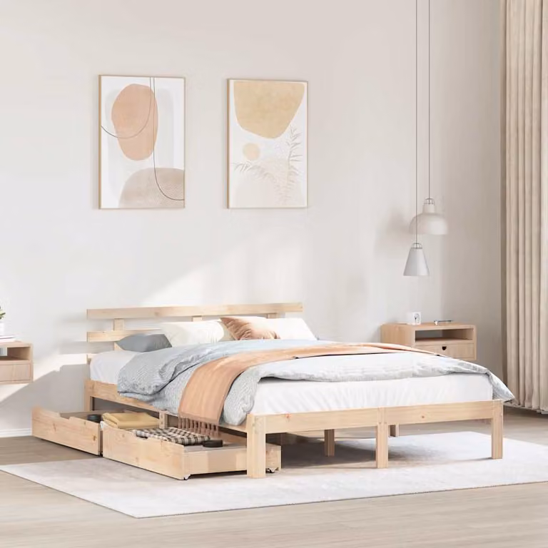 vidaXL Giroletto in Legno Massello di Pino con Cassetti, Stile Rustico, L/P/H: 200 x 150 x 70 cm (circa)
