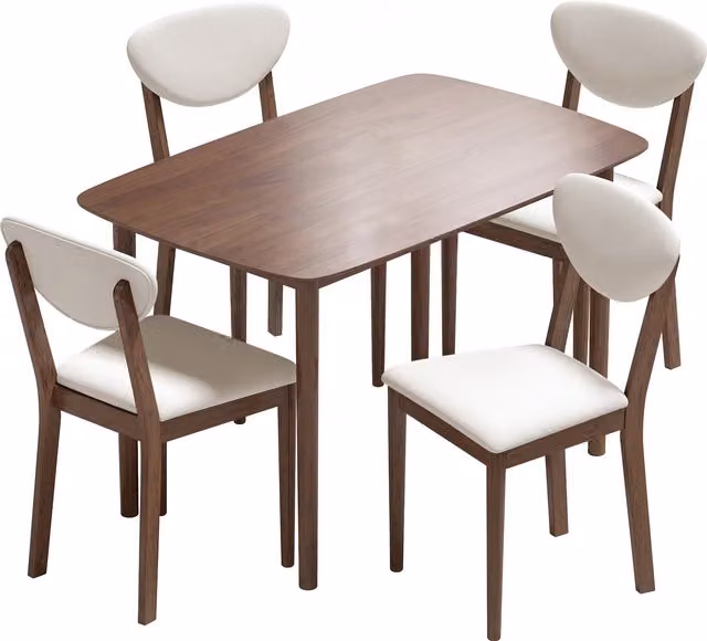 Set tavolo da pranzo HOMCOM con 4 sedie imbottite in stile mid-century, colore beige e legno