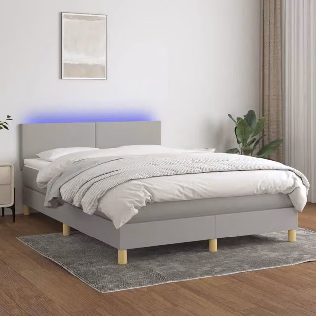 Letto Ibrido con Materasso e Illuminazione LED vidaXL in Tessuto Grigio L: 140 cm, P: 190 cm, H: 88 cm – 1