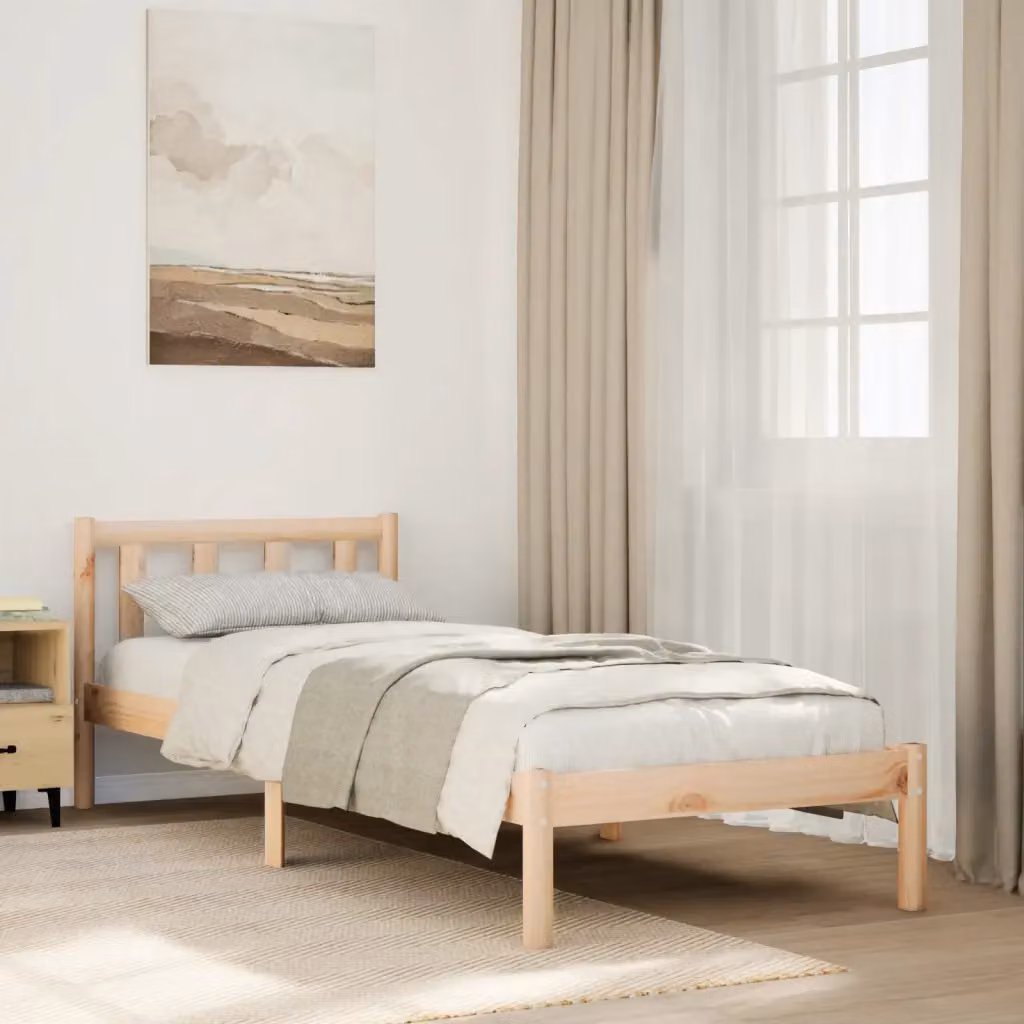 Letto extra lungo vidaXL in legno di pino naturale stile rustico senza materasso L: 100 cm, P: 225,5 cm, H: 69,5 cm