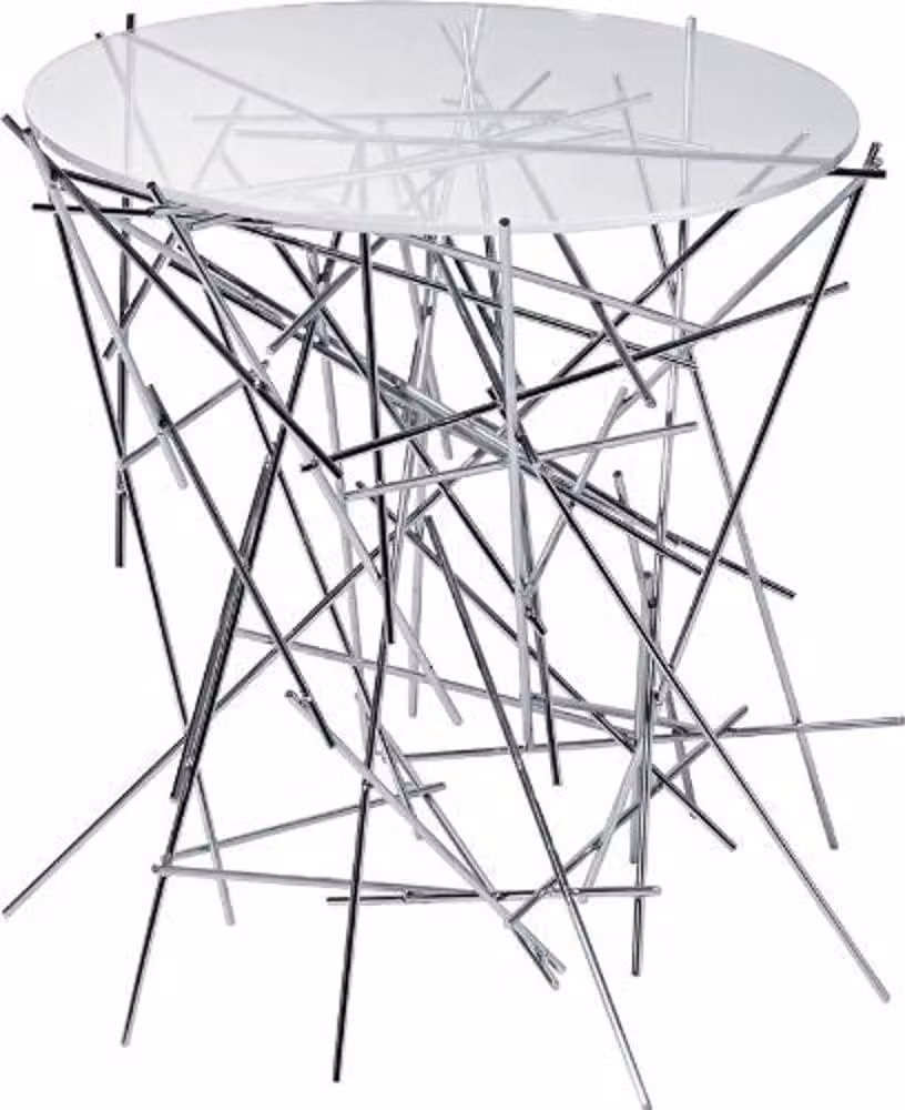 Tavolino in acciaio inossidabile con piano in vetro, diametro 45 cm, altezza 44 cm