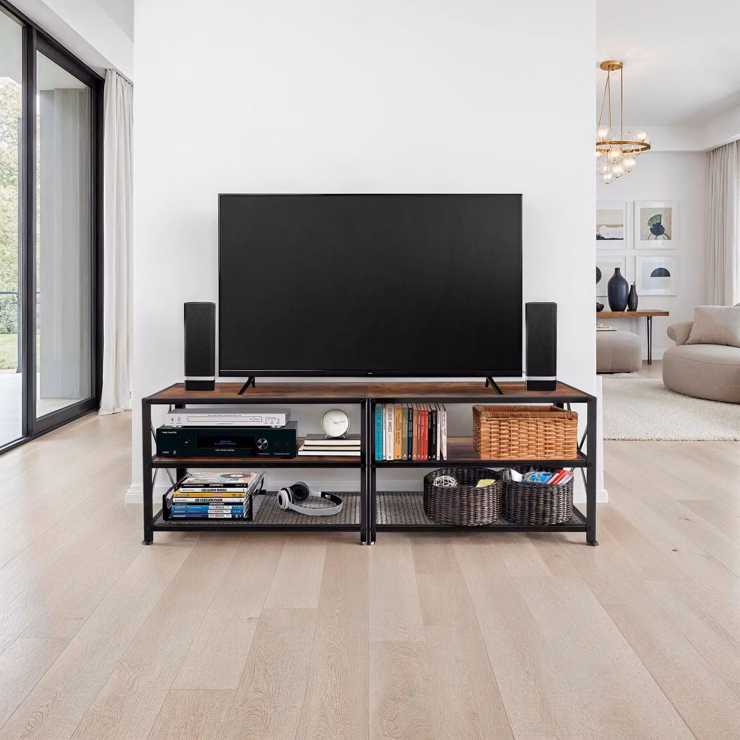 Mobile basso tectake in stile industriale color marrone con finitura opaca L: 161 cm, P: 41,5 cm, H: 50,5 cm – 3