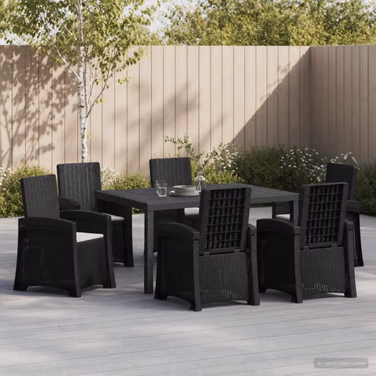 Set da pranzo per giardino e terrazza vidaXL in rattan sintetico da 7 pezzi, colore antracite e grigio chiaro