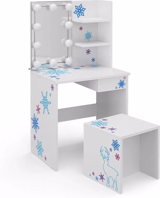 Tavolino da trucco per bambini Schneeflocke Vicco Bianco con illuminazione a LED L: 54.8 cm, P: 40.0 cm, H: 103.0 cm