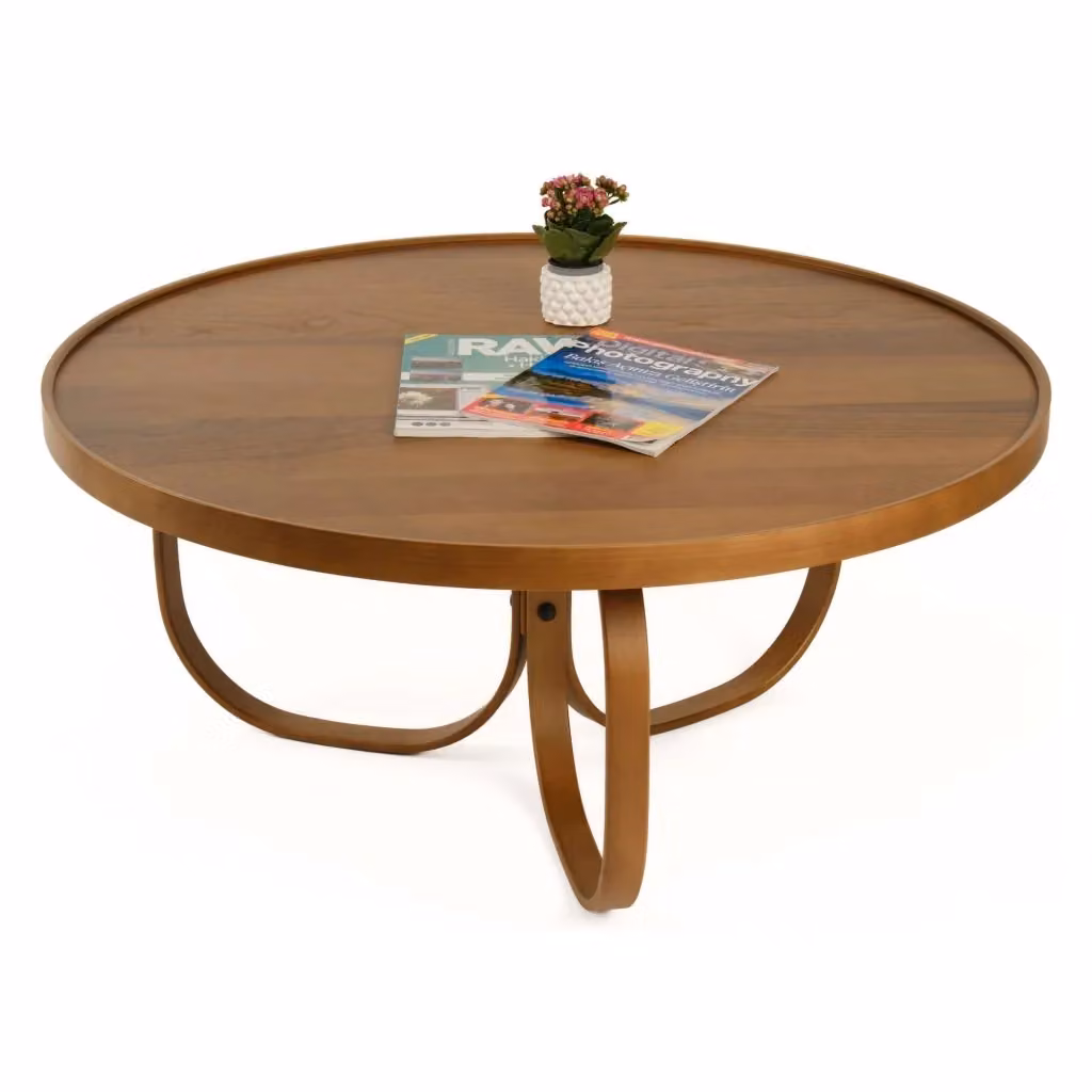 Tavolino da salotto rotondo Chiavenna DMORA marrone in legno L: 100 cm, P: 100 cm, H: 46 cm – 2