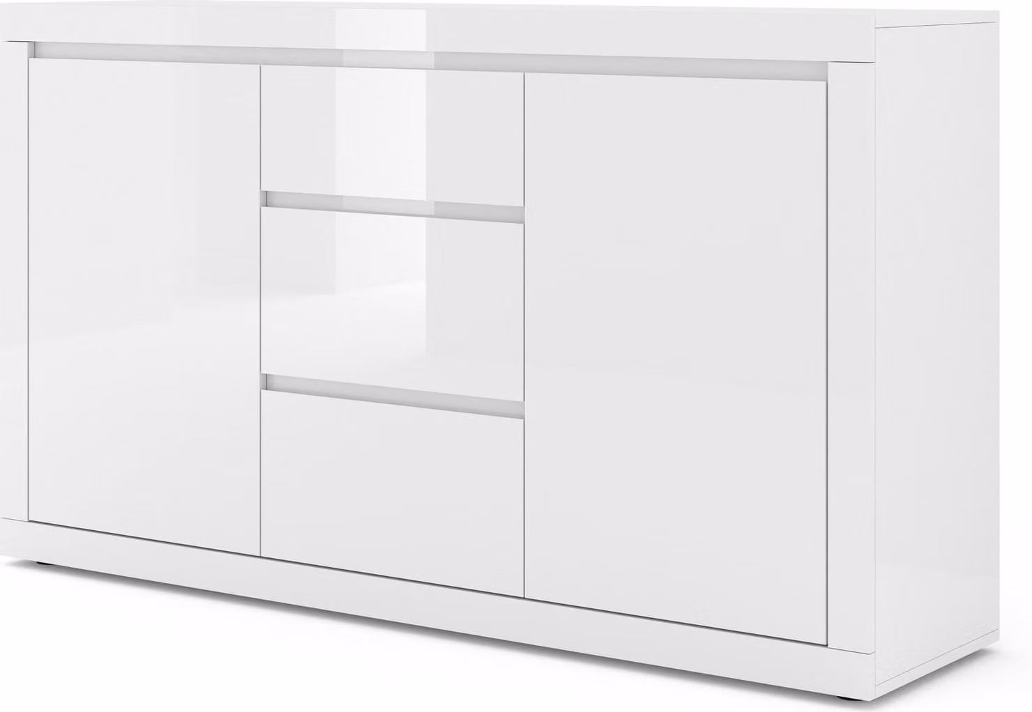 Cassettiera Bello Bianco III 150 cm Credenza Mobile Due ripiani, TRE cassetti Italiano bianco opaco/bianco lucido