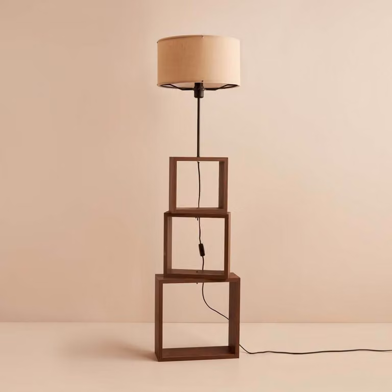 Opviq, AYD-3472, lampada da terra in legno, 100 % tessuto, beige, 20 x 20 x 37 cm