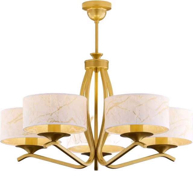 Lampadario Jupiter Kaszmir 5 luci oro con paralumi bianchi