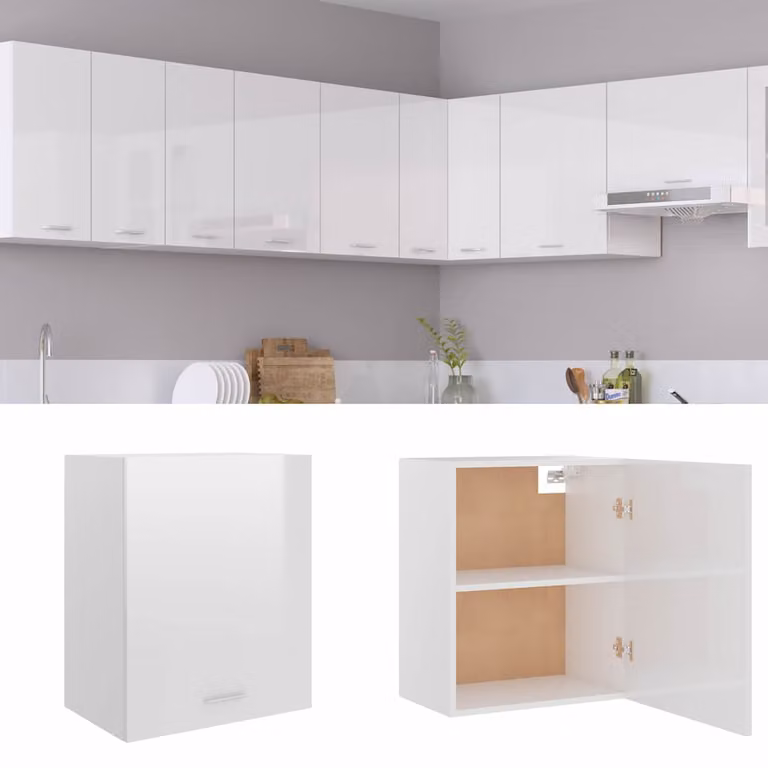 vidaXL Mobile Pensile “Lyon” Bianco Lucido 50x31x60 cm