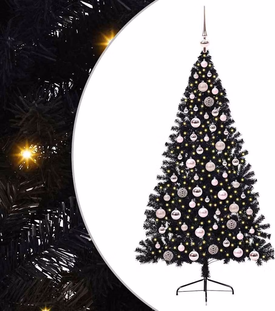Albero di Natale artificiale con luci integrate Nero 180 cm PVC