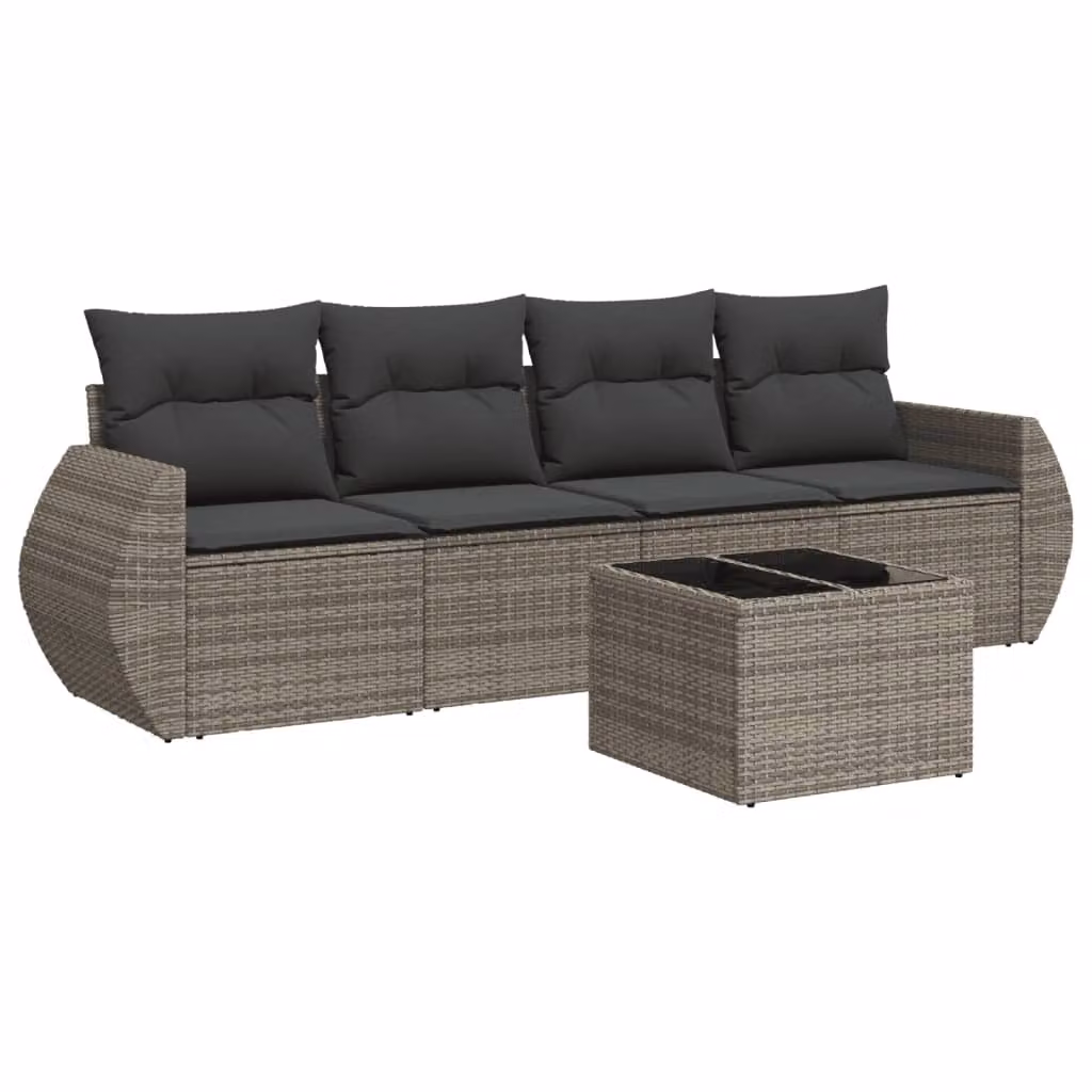 Set Divano da Giardino 5 pz con Cuscini Grigio in Polyrattan