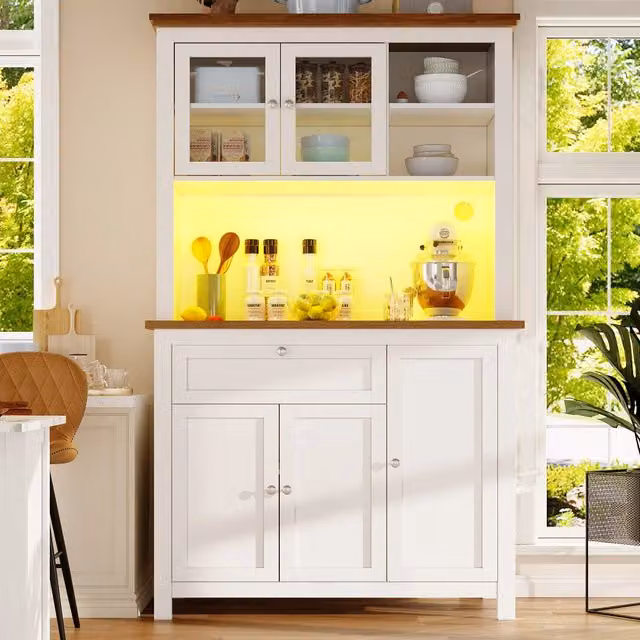 Libreria Buffet con LED ¨C MINIMAL ¨C Bianco, Ripiani Regolabili, 104x40x180
