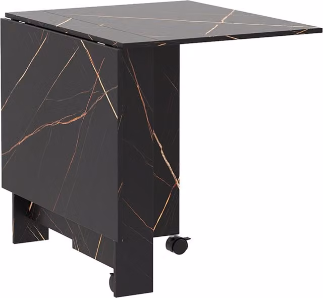 Tavolo da cucina e pranzo pieghevole HOMCOM con 2 ribalte e ruote con freni, nero marmorizzato, L: 120 cm, P: 80 cm, H: 73 cm