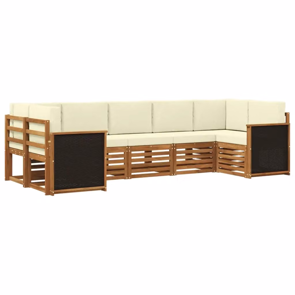 Set di divani da esterno vidaXL in legno di acacia con cuscini, beige e bianco – 2