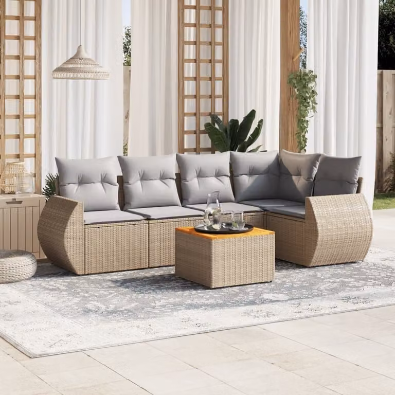 Maison Exclusive - Set Divano da Giardino 6 pz con Cuscini Beige in Polyrattan