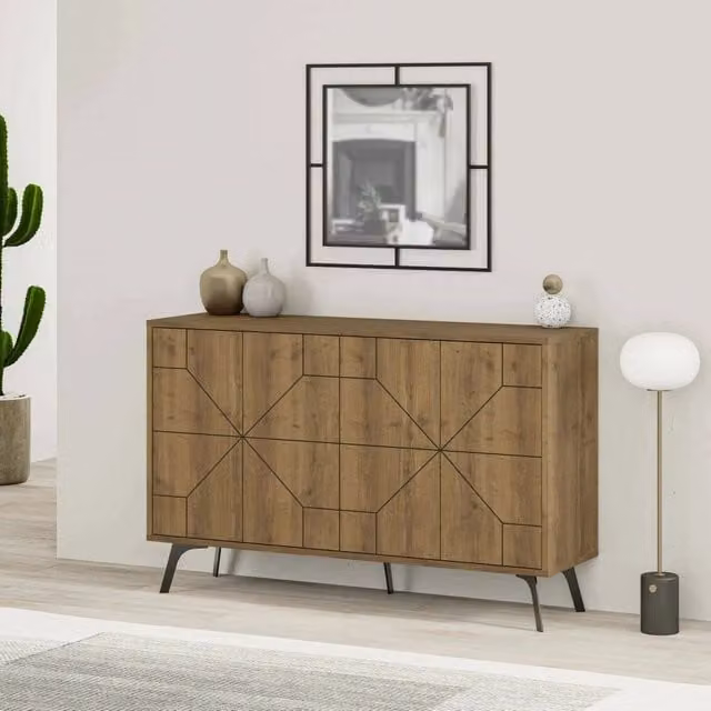 Credenza Brunale, Buffet da soggiorno, Madia da salotto, Dispensa da cucina, 123x35h77 cm, Rovere