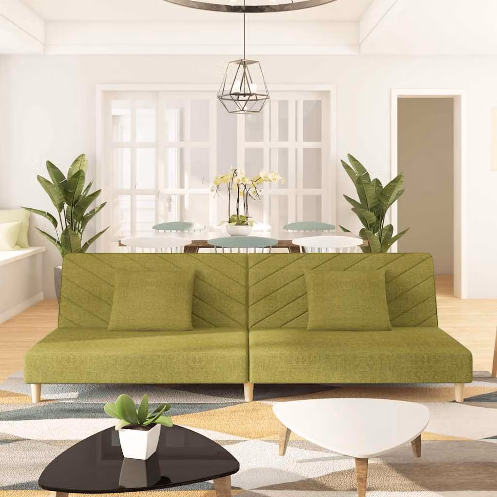 Divano letto 2 posti con 2 cuscini, rivestito in tessuto verde, marca Maison Exclusive