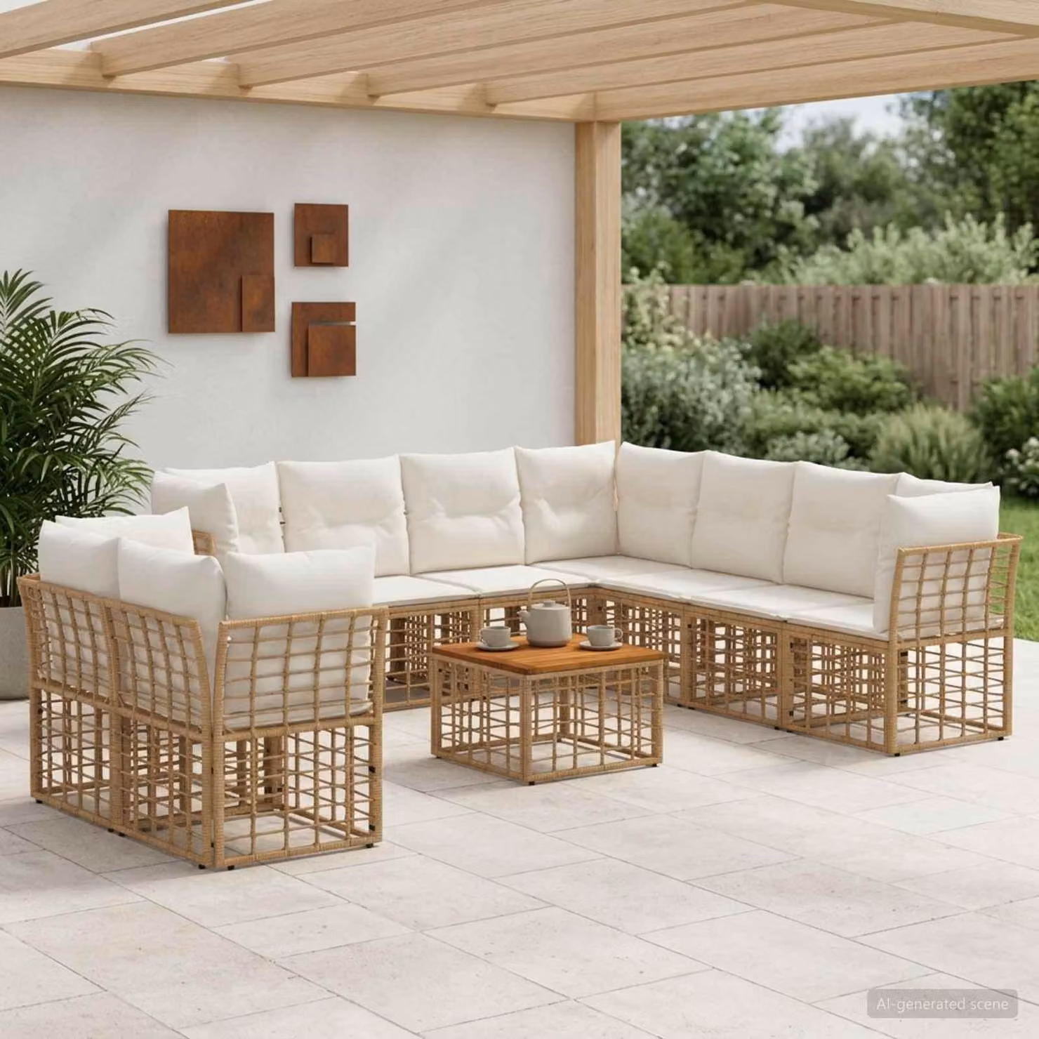Maison Exclusive - Set da esterno per divano, composto da 10 pezzi. Tessuto in poliestere, naturale e color crema