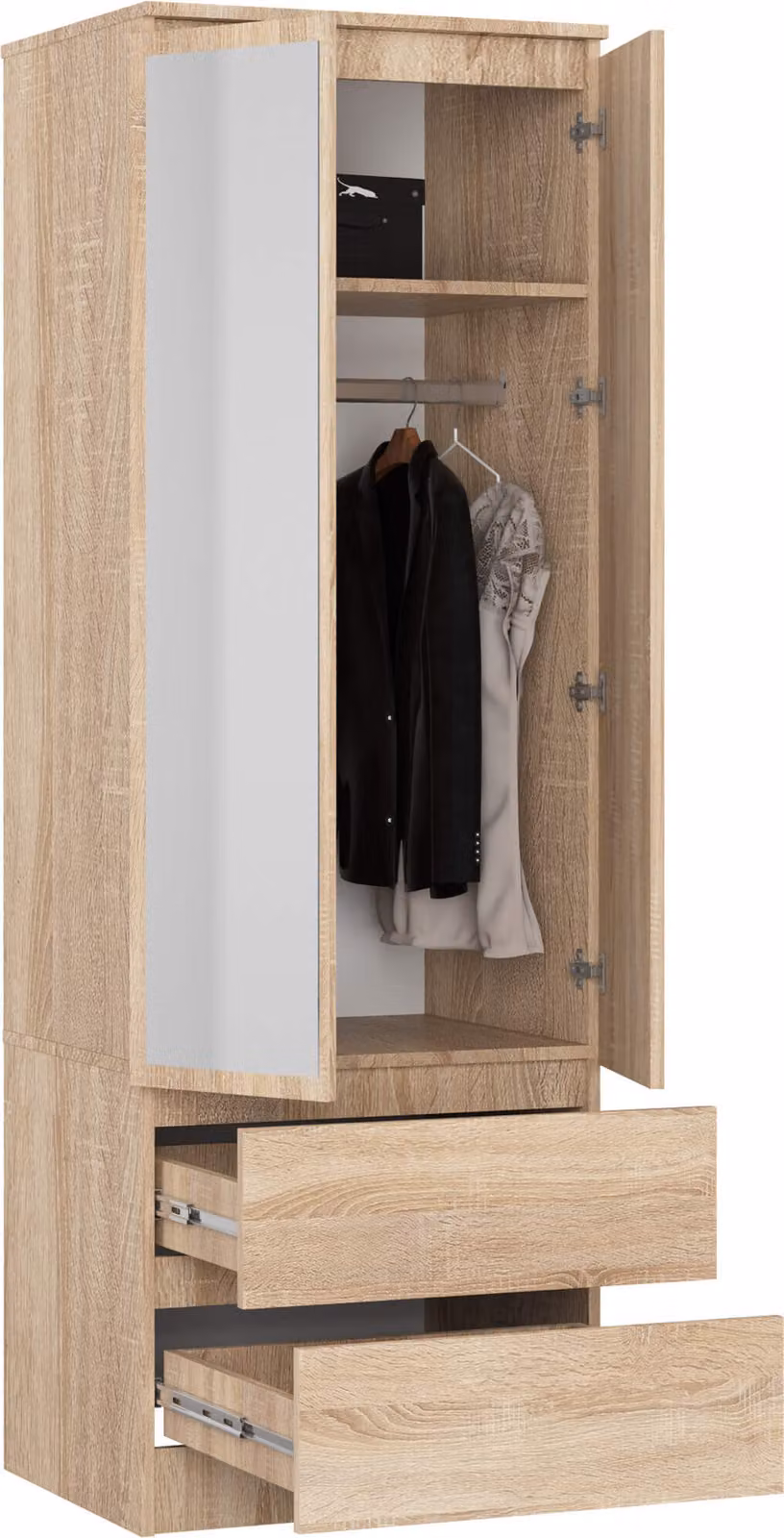 Armadio S60, 60 cm, guardaroba a 2 ante e 2 cassetti, finitura lucida, altezza 180 cm, modello STAR