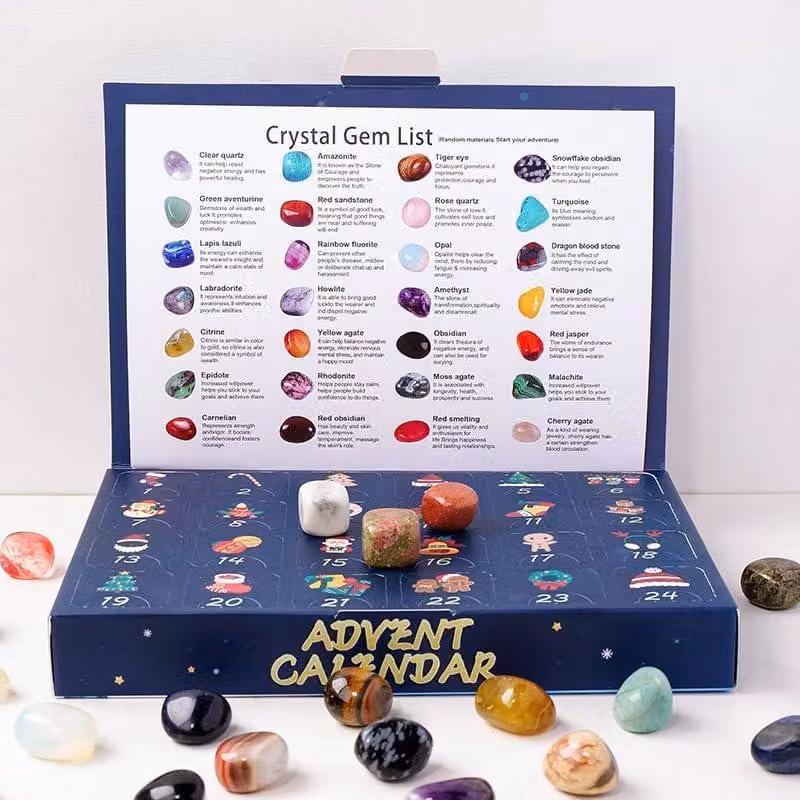 Calendario dell'Avvento per Natale - 24 giorni - Naturale - Cristalli - Campioni minerali - Scatola sorpresa - Geologia