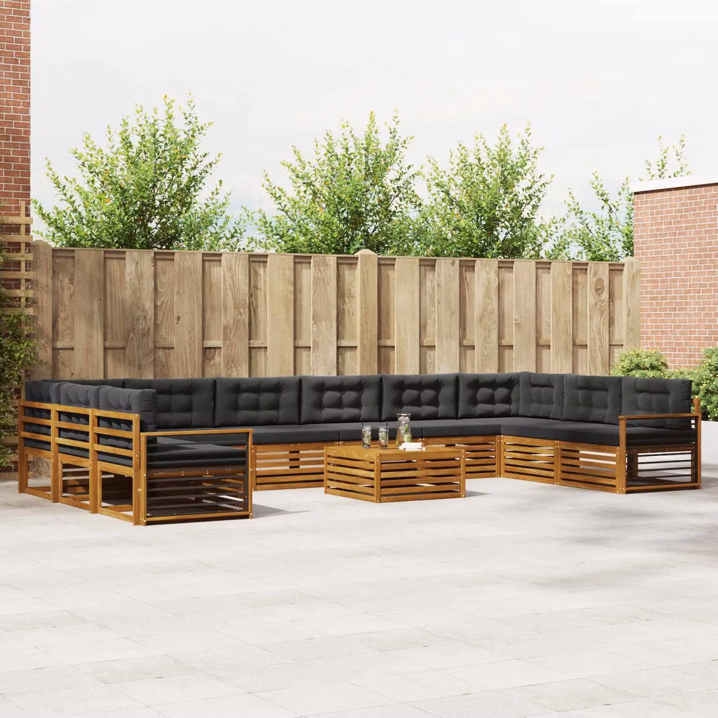 Set di divani da giardino vidaXL in legno di acacia massello con cuscini, 11 pezzi, colore antracite e marrone
