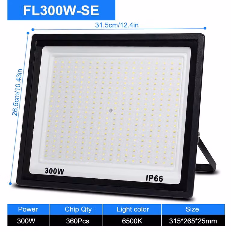 Faretto LED da esterno - 300W - Faretto esterno - Chip LED 2835 - Angolo di illuminazione 180° - Grado di protezione IP66 (resistente all'acqua) - 220V AC - Corpo in alluminio