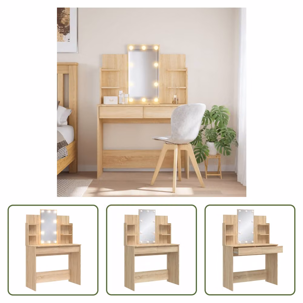 The Living Store Comodino con luci LED rovere Sonoma 96x40x142 cm