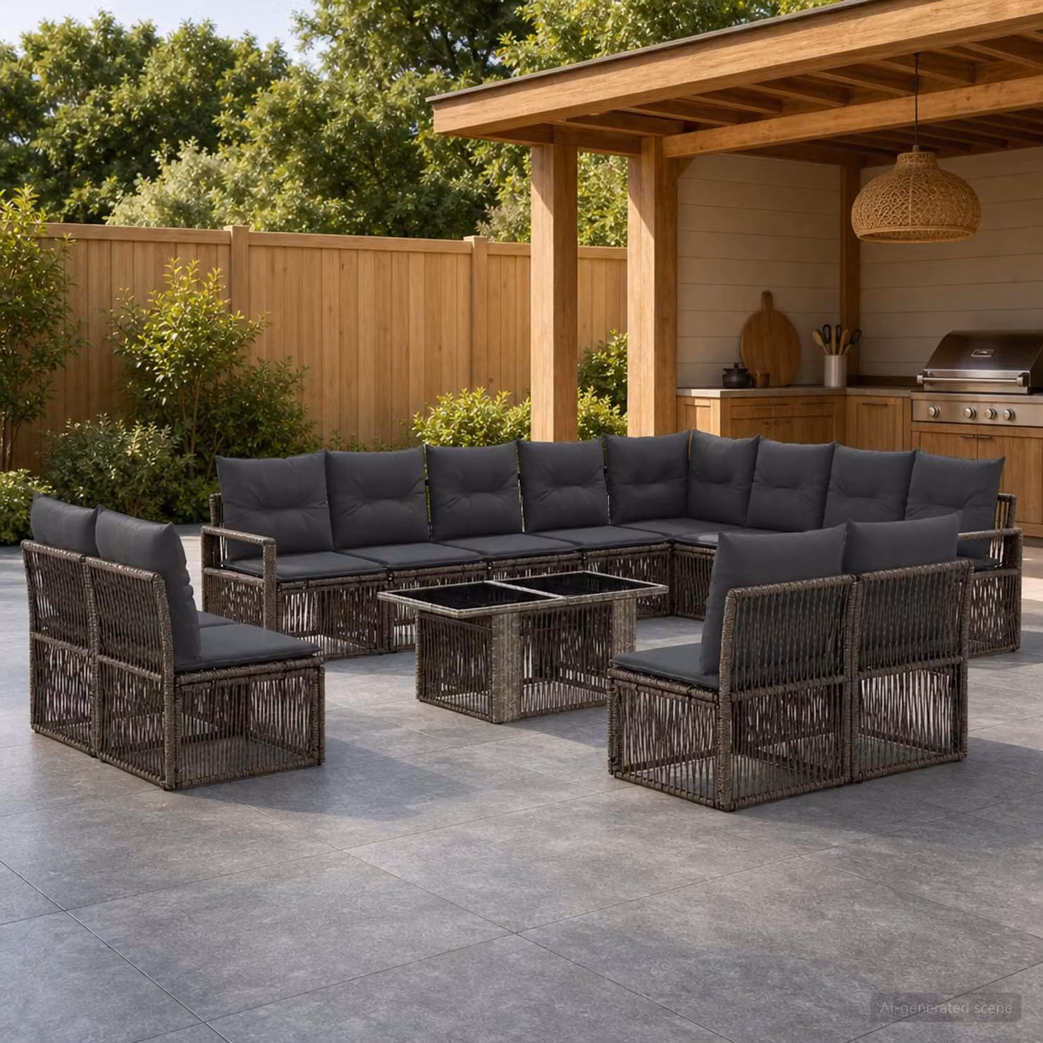 Set Divano da Giardino vidaXL 13 pz in Polyrattan Grigio e Antracite con Cuscini e Tavolino da Esterno