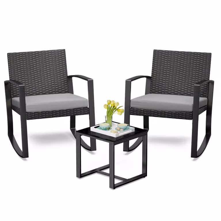 Set di mobili da giardino BEALIFE WR210, composto da 3 pezzi, realizzato in rattan di polietilene | Con cuscini rimovibili di colore grigio | Ideale per giardino e terrazza