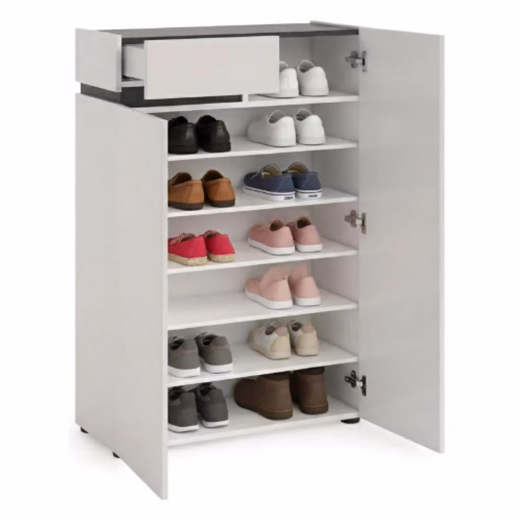 Scarpiera DMORA Moderna con Ante Battenti Soft Close, L: 80 cm, P: 34 cm, H: 115 cm, Bianco Lucido – 2