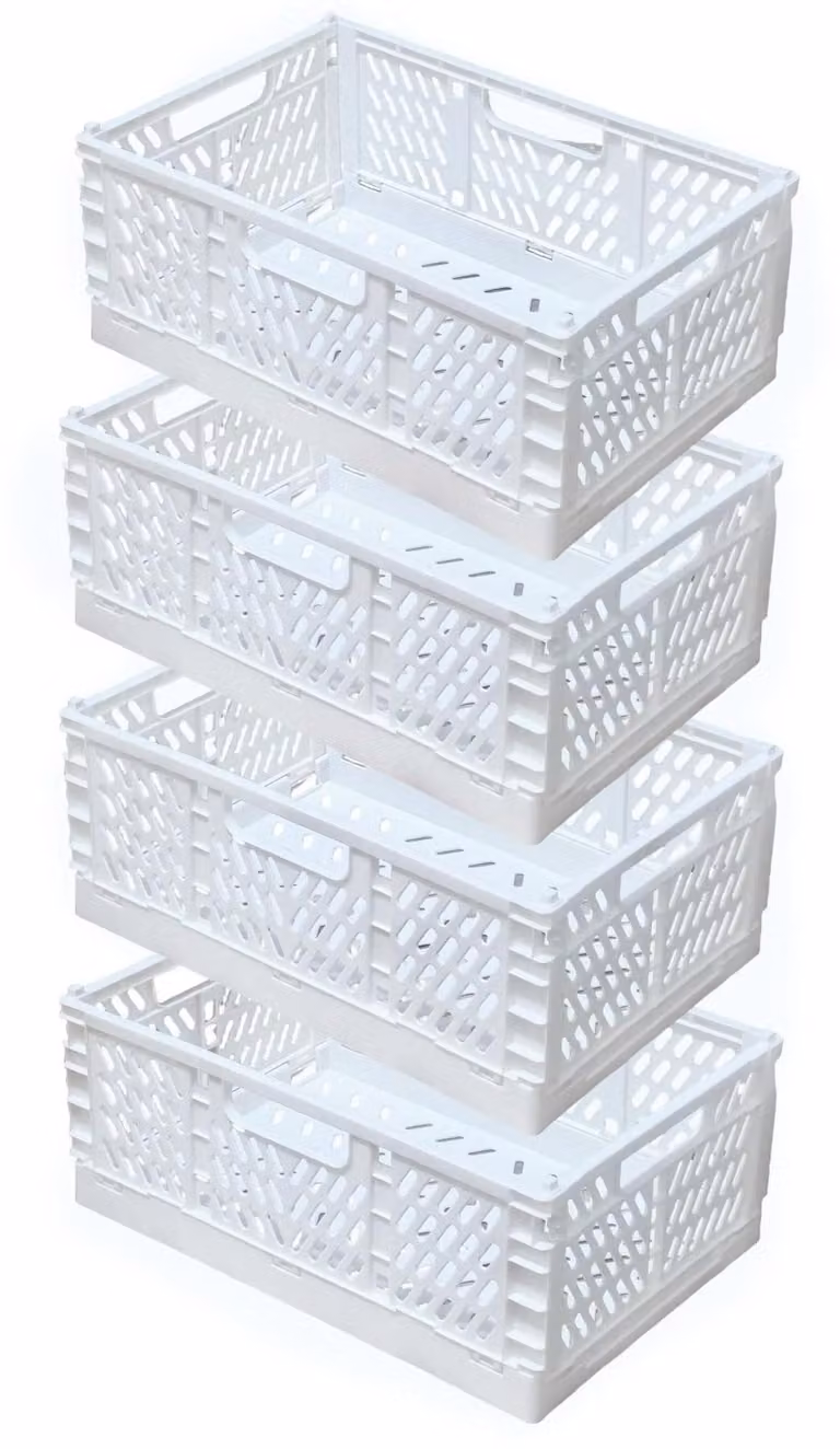 Set di 4 contenitori pieghevoli in plastica - Colore: bianco