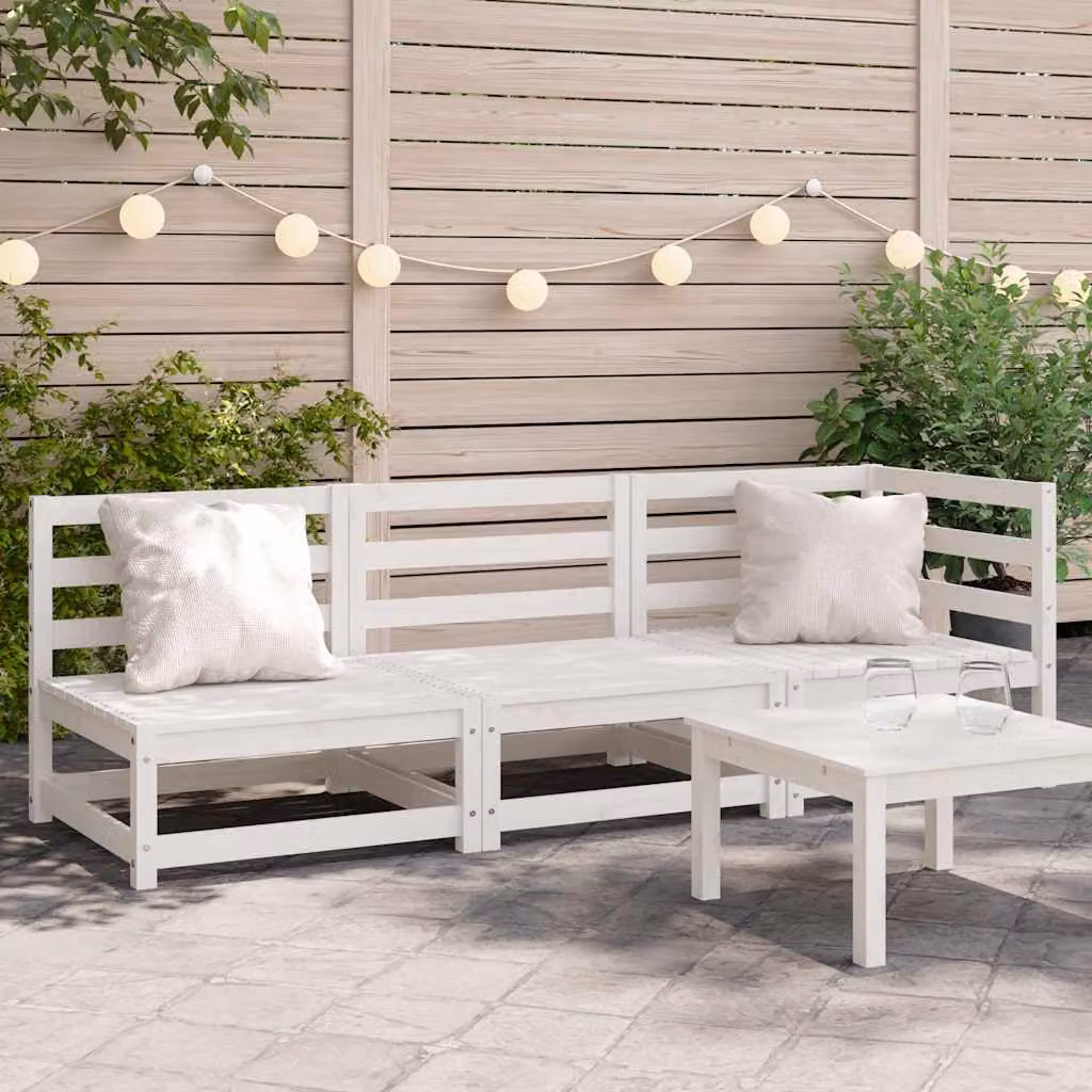 vidaXL Divano da Giardino a 3 Posti in Legno di Pino Bianco con Cuscini e Tessuto Outdoor – 1