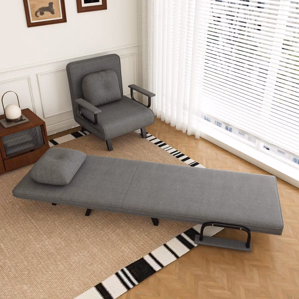 Poltrona reclinabile con funzione relax, schienale regolabile in 5 posizioni, rivestimento in chenille, posizione reclinata a 180°, colore grigio