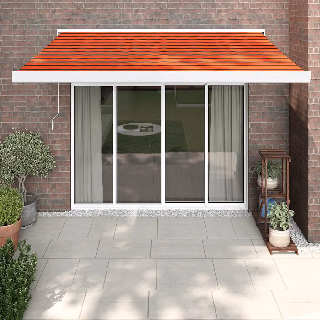 Tenda Retrattile Motorizzata vidaXL in Alluminio e Poliestere, Colore Arancione e Marrone, L/P: 3,5 x 2,5 m