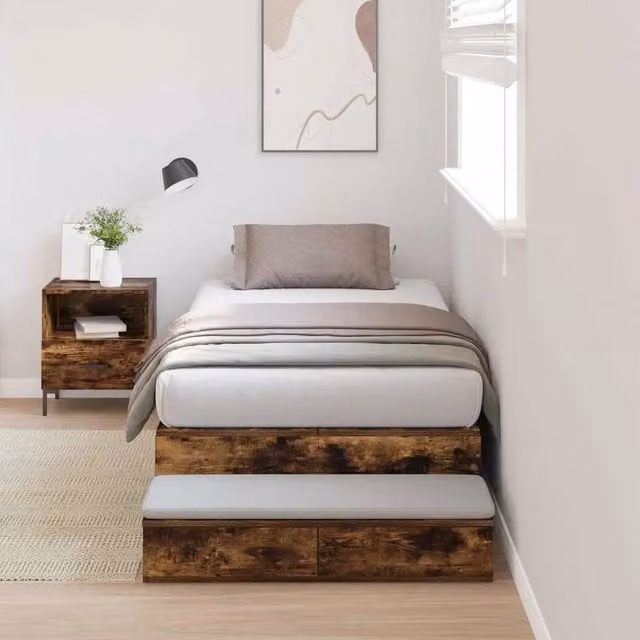 Struttura letto con contenitore con cassetto-Giroletto con contenitore Rovere fum¨¦ 75 cm