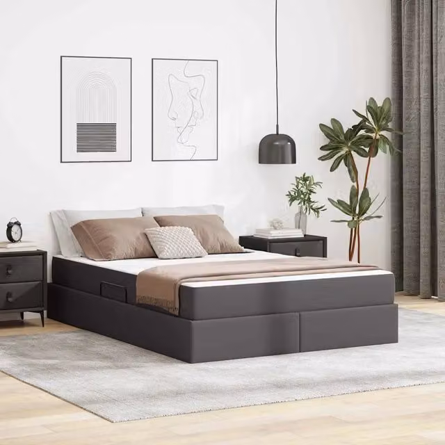 Letto con contenitore e materasso ibrido vidaXL in ecopelle grigia L/P/H: 200 x 140 x 43,5 cm