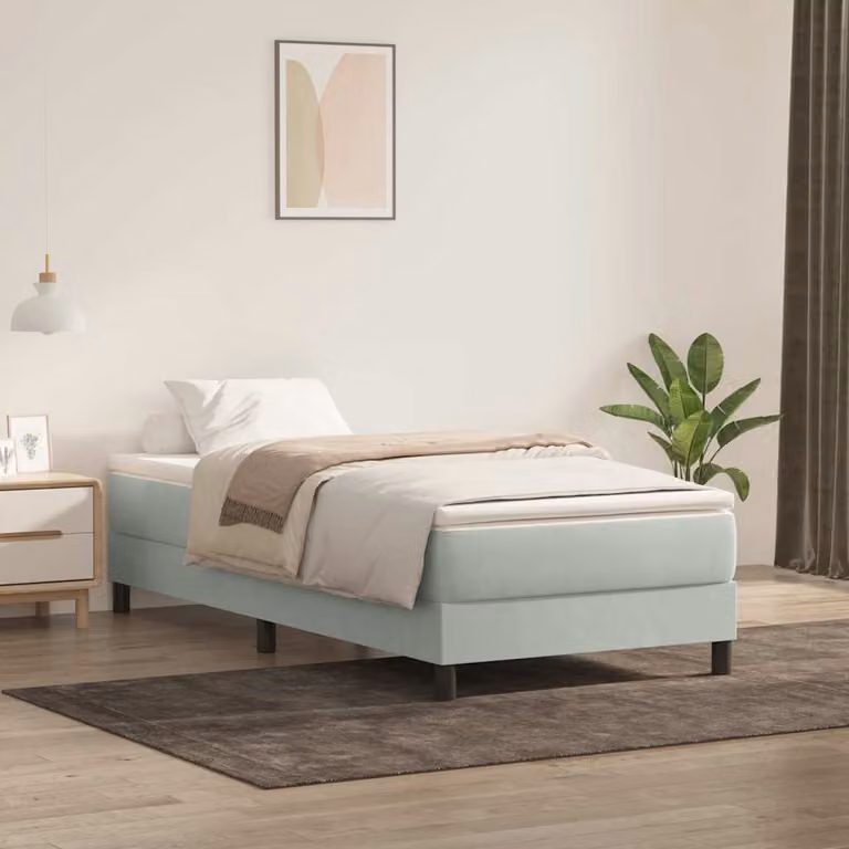 Letto a molle vidaXL in velluto grigio chiaro senza materasso L/P/H: 90 x 223 x 25 cm