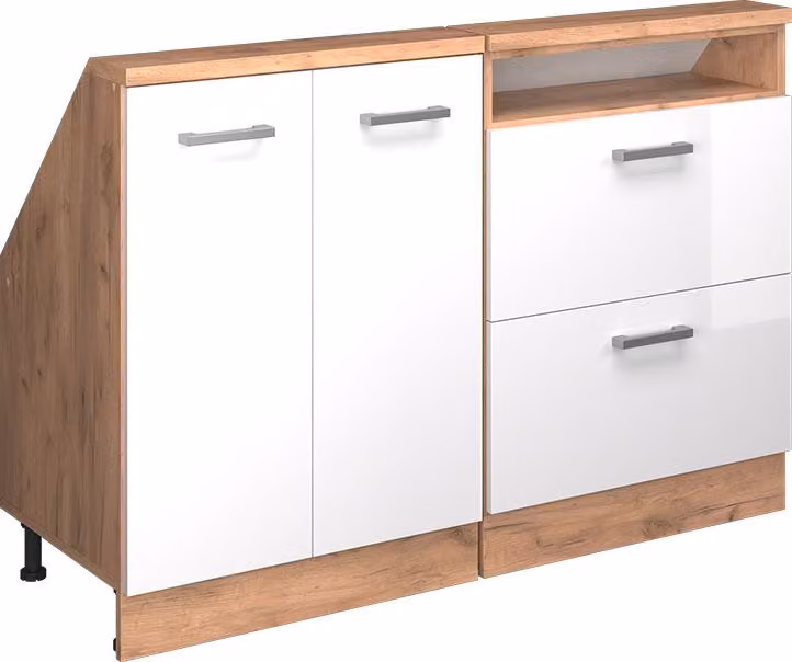 Mobile cucina sottotetto Vicco R-Line Bianco lucido 120 cm Set di 2, Model 58116