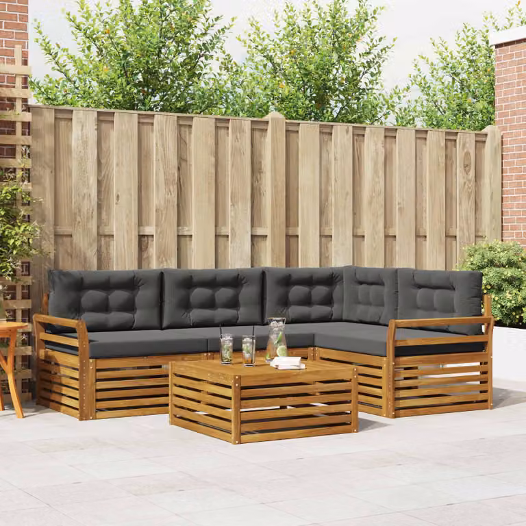 Set di divani da esterno vidaXL 5 pezzi in legno di acacia con cuscini, colore beige e antracite