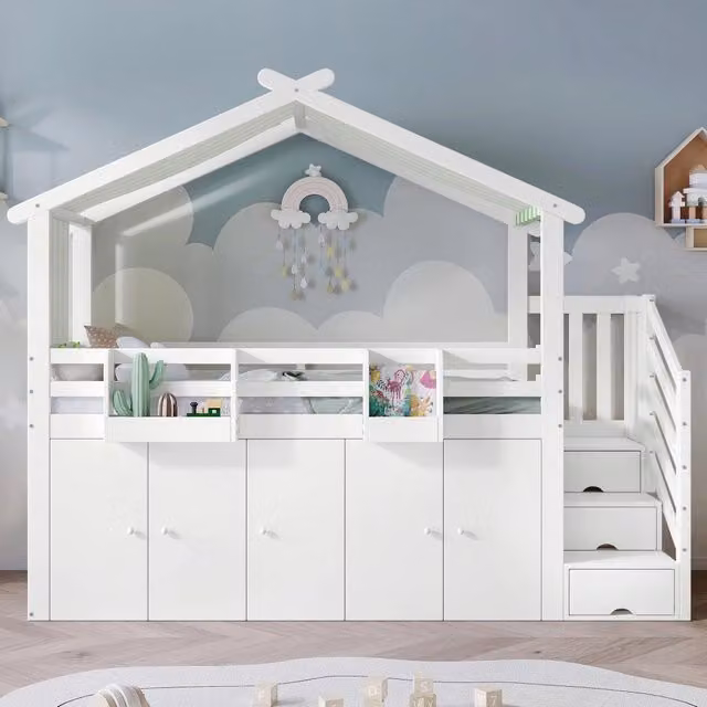 letto a castello legno massello mdf bianco verde 90 x 200 cm