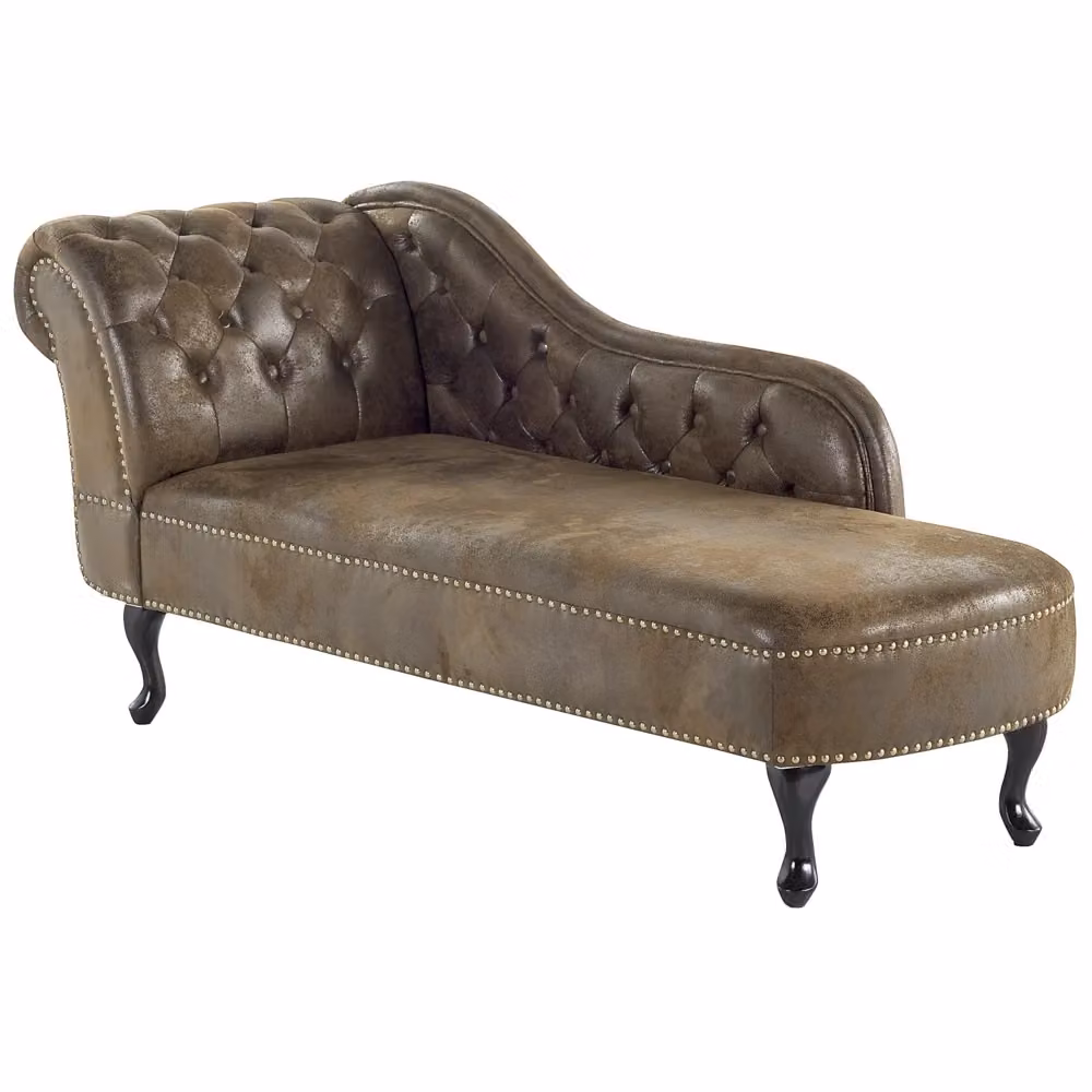 Chaise longue Chesterfield BELIANI in finta pelle scamosciata marrone, versione sinistra, L/P/H: 169 x 65 x 79 cm – 2