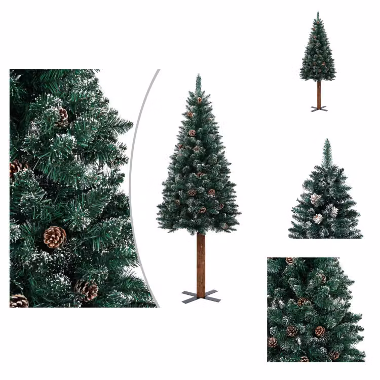 vidaXL Albero di Natale slim con legno vero e neve verde 150 cm - Alberi di Natale