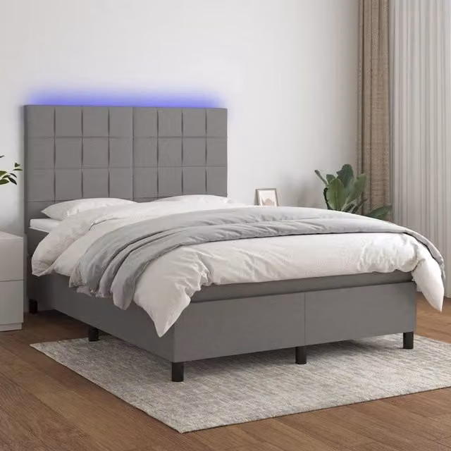 Letto Ibrido con Materasso e Illuminazione LED vidaXL in Tessuto Grigio L/P/H: 140 x 200 x 128 cm