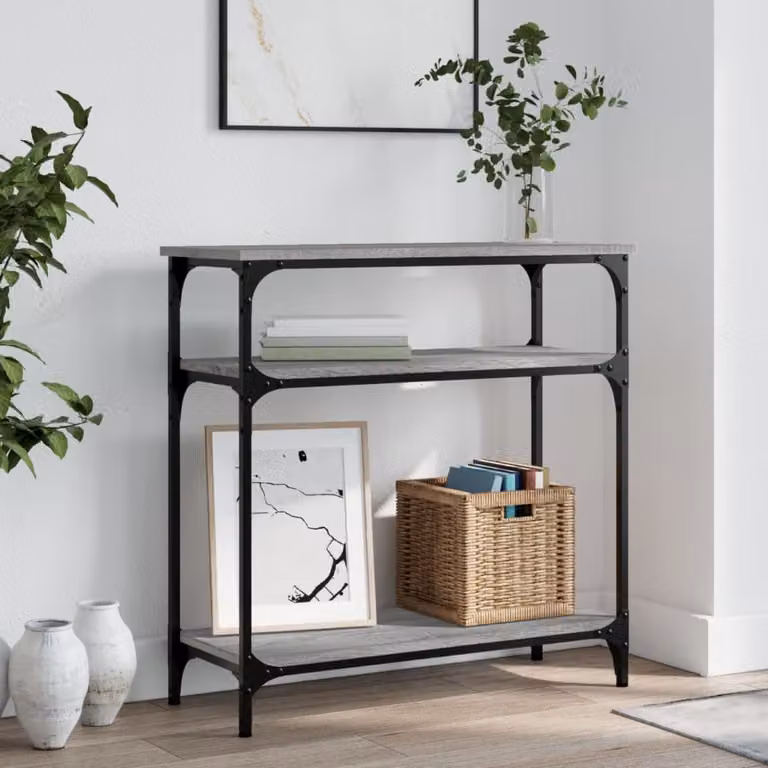 Tavolino Consolle vidaXL in Legno e Metallo Grigio Sonoma L: 75 cm, P: 29 cm, H: 75 cm