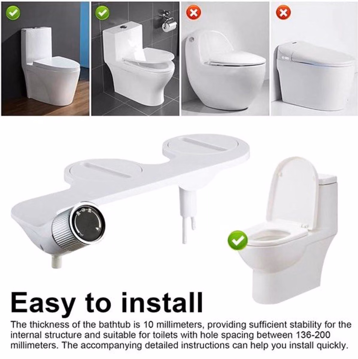 Copertura per bidet con miscelatore monocomando per doccetta - Pressione dell'acqua regolabile - Funzione di autopulizia - Adatta per WC con attacco da 136-200 mm - Design ultraleggero